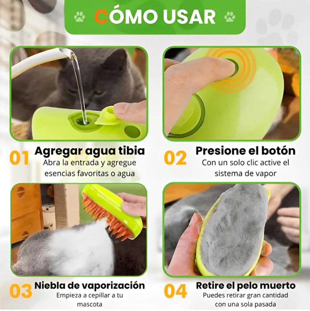 Cepillo Vapor Anti-Nudos para Perros y Gatos